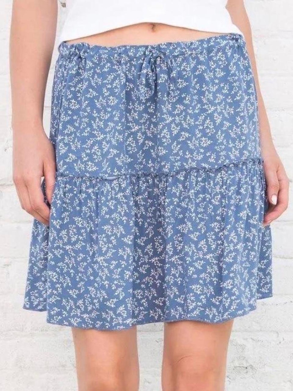 Brandy Melville Izzy Floral Flowy Ruffle Tiered Drawstring Skirt Boho Coquette